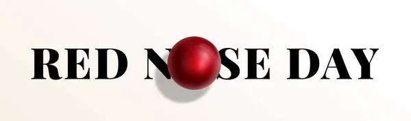 Journée du nez rouge Signe vectoriel abstrait, emblème ou bannière. Boule de nez réaliste avec réflexions et ombres douces et typographie . — Image vectorielle