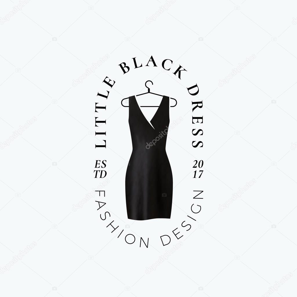 Little Black Dress. Abstract Vector Sign, Symbol or Logo Template. Fashion Boutique Emblem with Classy Typography.