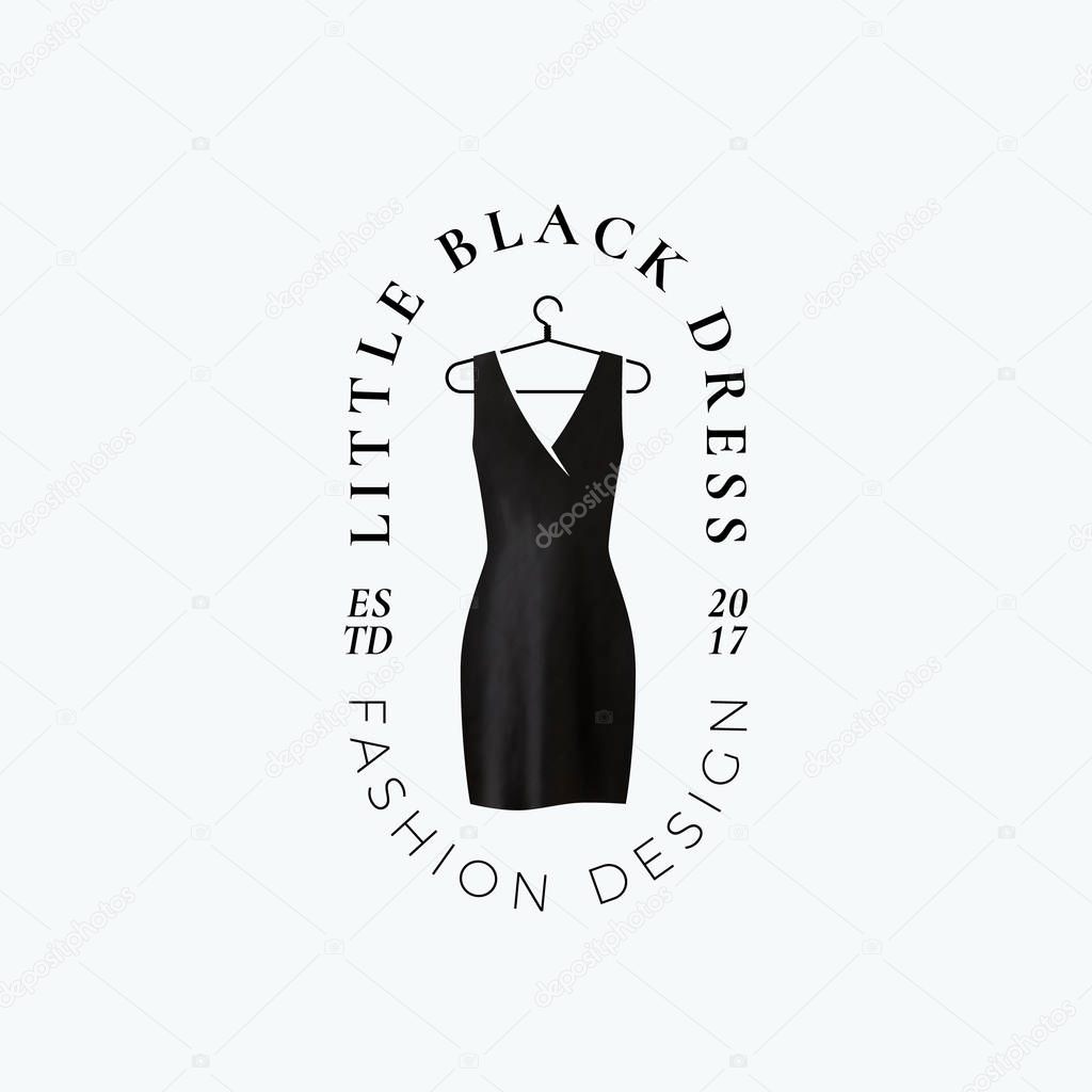 Little Black Dress. Abstract Vector Sign, Symbol or Logo Template. Fashion Boutique Emblem with Classy Typography. Isolated.