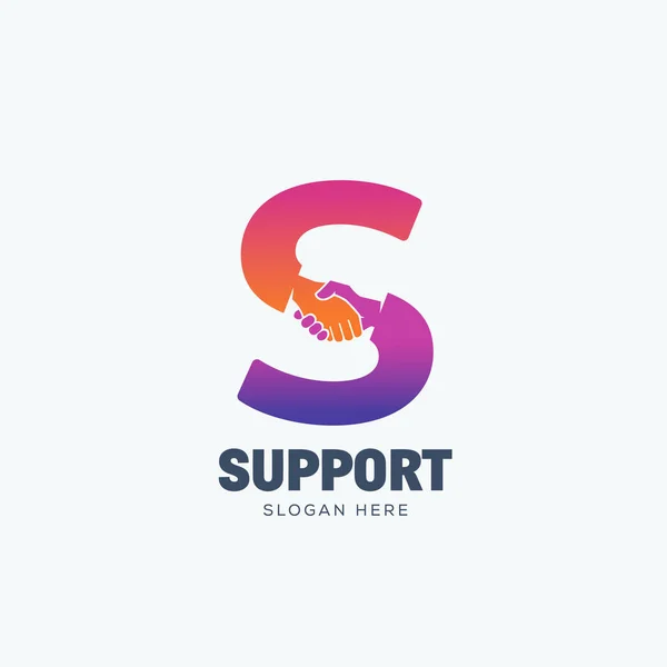 Support Abstract Vector Sign, Symbol or Logo Template. Hand Shake Silhouette Incorporated in Letter S Concept. — Stock Vector
