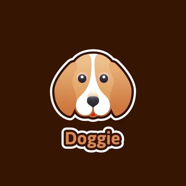 Doggie Vector sinal Emblema ou modelo de logotipo. Cute Beagle Dog Face no conceito de estilo plano. Bom para programas de cuidados de animais de estimação, lojas e lojas . —  Vetores de Stock