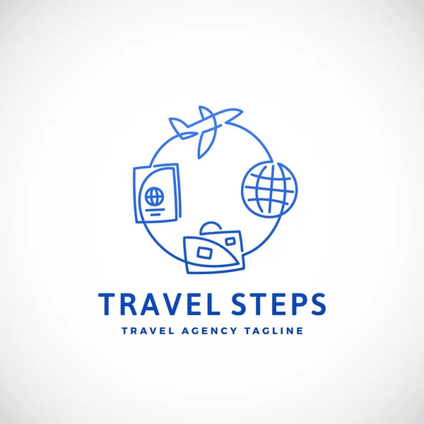 Pasos de viaje Signo vectorial abstracto, emblema o plantilla de logotipo. Ilustración de estilo de línea . — Vector de stock