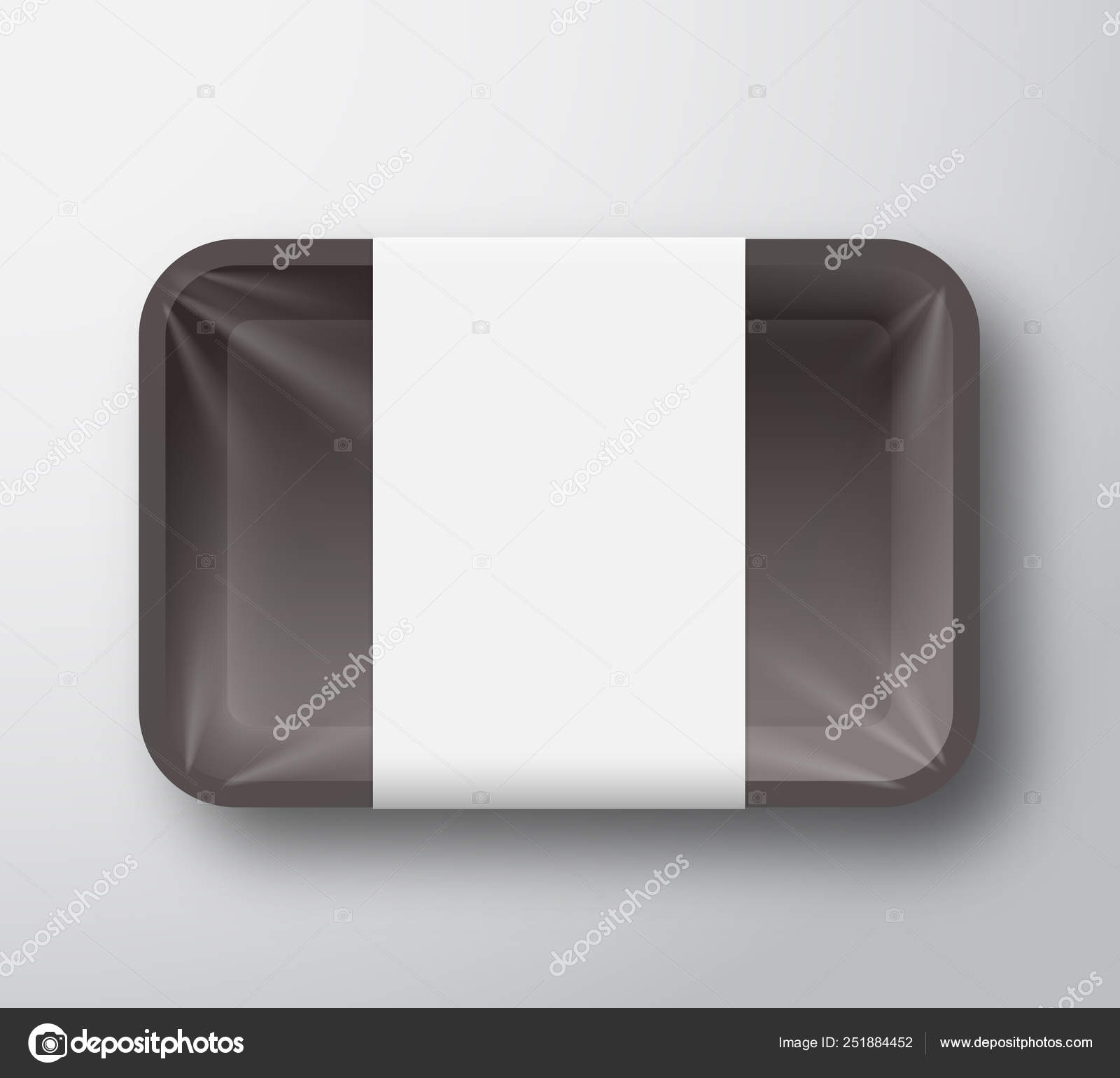 Download Black Plastic Food Tray Container With Transparent Cellophane Cover And Clear White Label Template Realistic Packaging Mock Up Stock Vector Royalty Free Vector Image By C Createvil 251884452