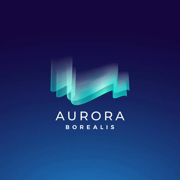 Aurora borealis abstraktes Vektorzeichen, Emblem oder Logovorlage. Hochwertiges Nordlichtsymbol in blauen Farben mit moderner Typografie. auf dunklem Hintergrund — Stockvektor