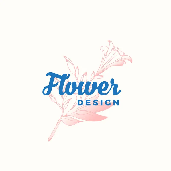 Modèle de signe vectoriel abstrait, de symbole ou de logo de conception de fleur. Illustration Lilly rétro dessinée à la main avec typographie douce. Emblème Féminin de Qualité Premium pour Boutiques, SPA, Salons, etc . — Image vectorielle