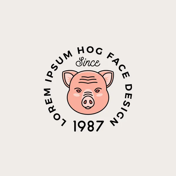 Styl linii Hog twarz z typografii retro. Abstrakcyjny wektor podpisać, symbol lub logo szablon. Kreskówka Pig głowa sylwetka. — Wektor stockowy