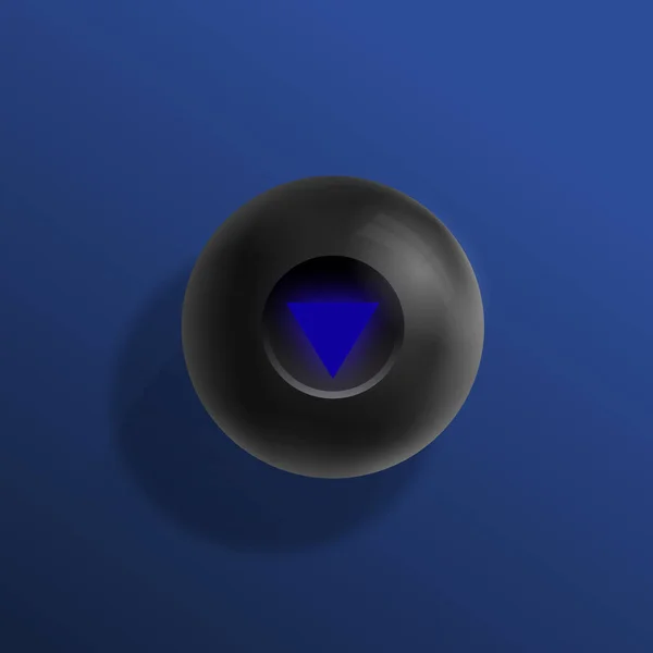 Bilard magia osiem Ball realistyczne wektor ilustracji. Niebieskie tło z czarną sferą i miękkimi cieniami. Streszczenie szczęścia symbol szablon karty — Wektor stockowy