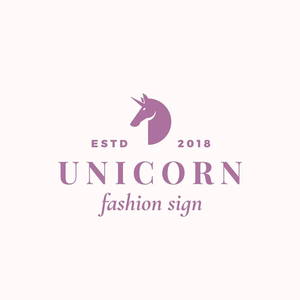 Piccolo Unicorno astratto segno vettoriale, simbolo o logo modello. Elegante Little Unicorn Sillhouette con Tipografia Retrò. Emblema vettoriale femminile di lusso vintage . — Vettoriale Stock