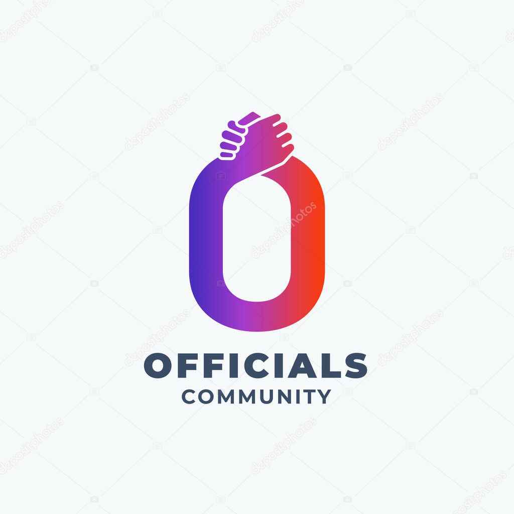 Handshake Letter Abstract Vector Sign, Symbol or Logo Template. Bro Hand Shake Incorporated in Letter O Concept with Modern Typography. Isolated.