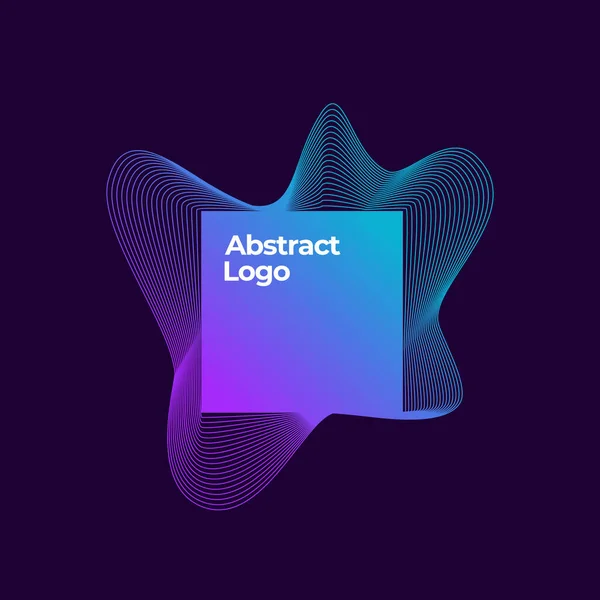 Modèle de logo de mélange vectoriel abstrait. Lignes courbes élégantes avec cadre carré et dégradé bleu violet. Fond sombre — Image vectorielle