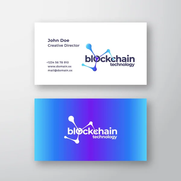 Blockchain-Technologie Abstraktes elegantes Vektor-Logo und Visitenkartenvorlage. Premium Stationäre realistische Attrappe. Moderne Typografie und weiche Schatten. — Stockvektor