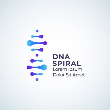 DNA Spiral Soyut Vektör İşareti, Sembol veya Logo Şablonu. Modern Teknoloji, Tıp veya Tipografi ile Biyoteknoloji Amblemi.