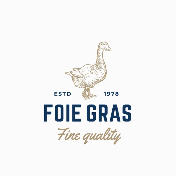 Goose Pate Foie Gras Soyut Vektör İşareti, Sembol veya Logo Şablonu. Retro Typography ile El Çizimi Kaz Silueti Çizimi. Vintage Vektör Amblemi. — Stok Vektör