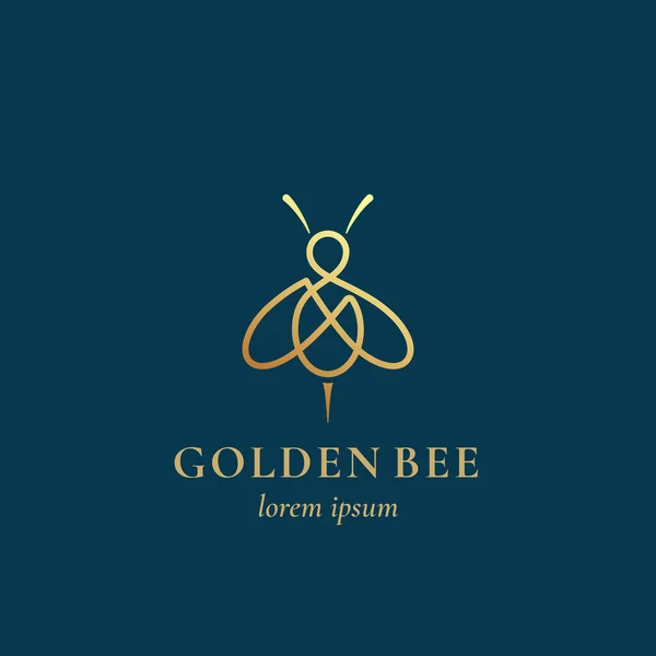 Altın Arı Soyut Vektör İşareti, Sembol veya Logo Şablonu. Retro Typography ile Line Style Honey Bee Sillhouette. Yaratıcı Böcek Amblemi. — Stok Vektör