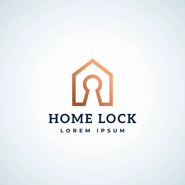 Abstraktes Vektorzeichen, Symbol oder Logo-Vorlage. Home Lock Real Estate Symbol. Lock Hole in a House Frame mit moderner Typografie. — Stockvektor
