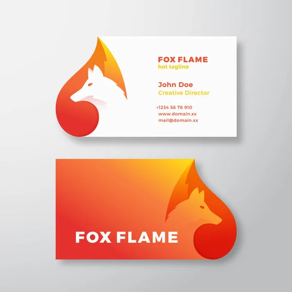 Fox Flame Abstraktes Vektorlogo und Visitenkartenvorlage. Negative Space Animal Face Modern Simple Design Konzept. Premium Stationäre realistische Attrappe. — Stockvektor