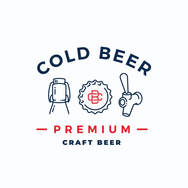 クラフトコールドビールアブストラクトベクタービアサイン、エンブレムまたはロゴテンプレート。グラウラーボトル、キャップ、ビールタップのアイコン(ヴィンテージモノグラムとタイポグラフィ). — ストックベクタ