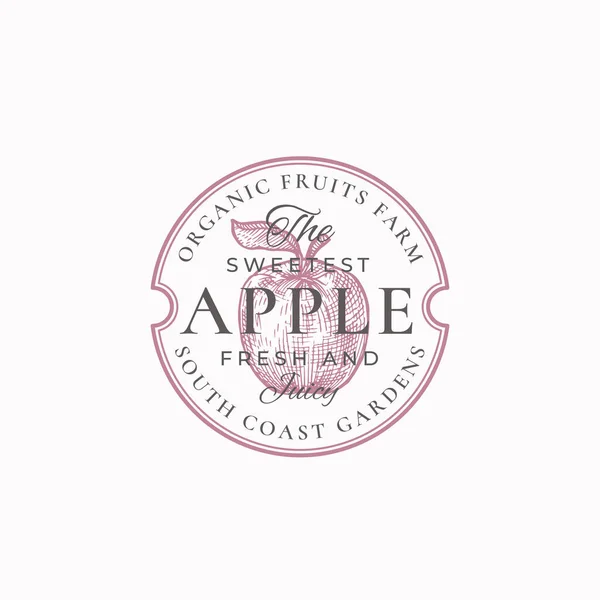 Sötaste Apple Farm bricka eller logotyp mall. Hand Drawn Apple med Leaf Sketch med Retro Typografi och gränser. Vintage Premium Emblem. — Stock vektor