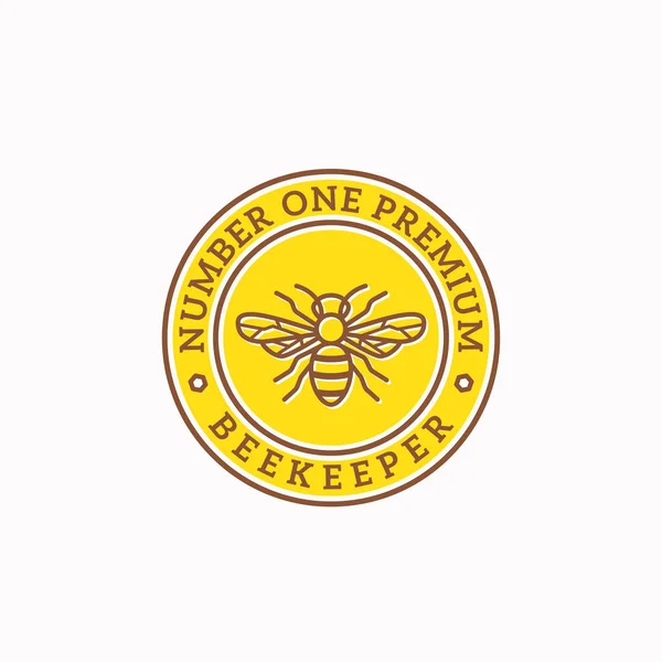 Apicoltore Astratto segno vettoriale, distintivo o logo modello. Linea Style Honey Bee Sillhouette con tipografia retrò in una cornice circolare. — Vettoriale Stock