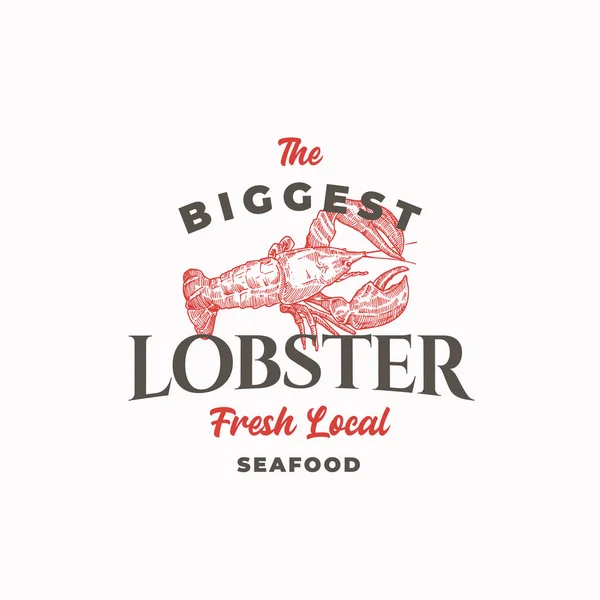 O maior signo de vetor abstrato de lagosta, símbolo ou modelo de logotipo. Crayfish desenhado à mão ou lagosta com tipografia retro elegante. Vintage Vector Seafood Emblem. — Vetor de Stock