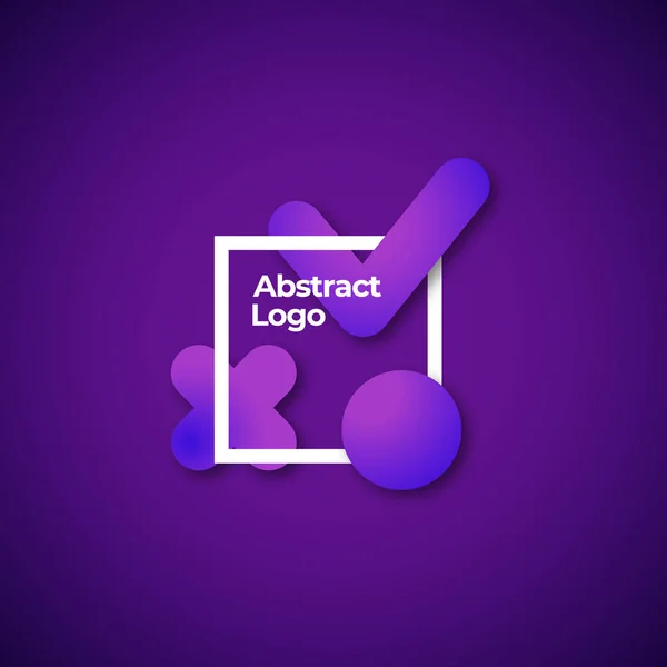 Abstract Vector Gradient Shapes in a Square Frame, Sign or Logo Template (em inglês). Objetos de Geometria Elegante com Gradiente Ultravioleta e Tipografia Moderna. Fundo escuro —  Vetores de Stock