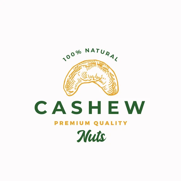 Premium-Qualität Cashew abstrakte Vektor-Zeichen, Symbol oder Logo-Vorlage. Cashewnuss Sillhouette mit Retro-Typografie. Vintage-Emblem. — Stockvektor