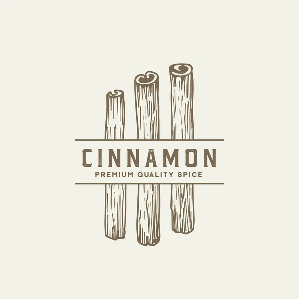 Cinnamon Premium Quality Spice Abstract Vector Sign, Symbol or Logo Template. Hand Drawn Cinnamon Sticks with Vintage Typography. — Stock Vector