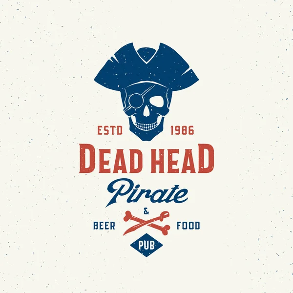 Birra Pirata Testa Morta e Pub del Cibo. Astratto segno vettoriale, simbolo o logo modello con elegante retrò tipografia. Emblema vettoriale vintage premium con texture shabby. — Vettoriale Stock