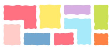 Organik Sıvı Dikdörtgen Çerçeve Şekilleri Ayarlandı. El Çizimi Soyut Vektör Sıvı Meydanı Damlaları. Dalgalı Düzensiz Düz Metin Kutusu Benek Koleksiyonu. Curvy Rastgele Bento Tarzı Çocukça Renkli Afişler. İzole edilmiş