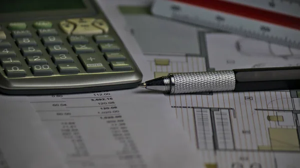 Arquitetura Orçamento Conceito Medição Financiamento Empréstimos Avaliações Foco Seletivo — Fotografia de Stock