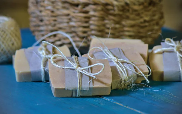 Homemade Soap Cinnamon Aroma Ingredients Extra Virgin Olive Oil Soda — Stock Photo, Image