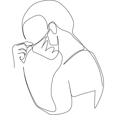 Baş dönmesi ve boya hisseden bir adam virüs enfeksiyonunun belirtisidir. Sürekli tek çizgi vektör illüstrasyonu