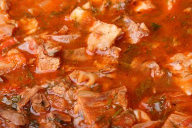 Sığır eti bir tencereye güveç. Ayrıntılar. Arka plan