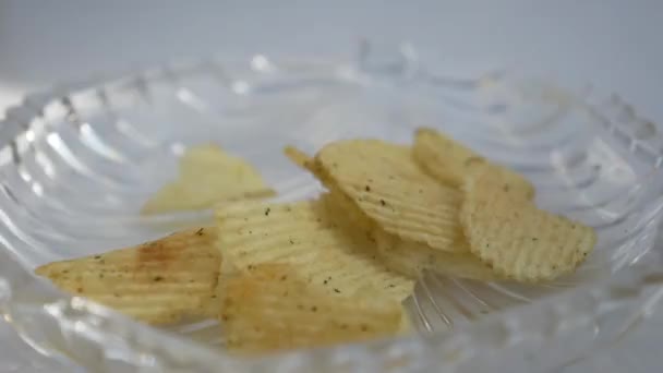 Patatas Fritas Tazón Giratorio Papas Fritas Girando Lentamente — Vídeos de Stock