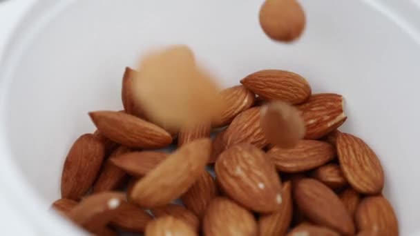 Super Zpomalený Pohyb Střetu Mandlových Ořechů — Stock video