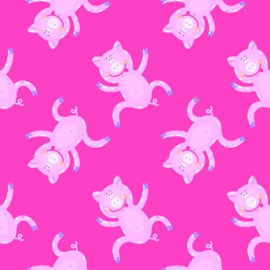 Vektör çizim bir köyde domuz ile çizilmiş. Çiftlik hayvanı