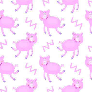 Vektör çizim bir köyde domuz ile çizilmiş. Çiftlik hayvanı