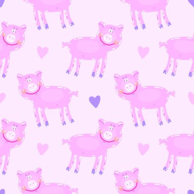 Vektör çizim bir köyde domuz ile çizilmiş. Çiftlik hayvanı