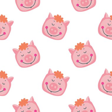 Vektör çizim bir köyde domuz ile çizilmiş. Çiftlik hayvanı