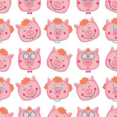 Vektör çizim bir köyde domuz ile çizilmiş. Çiftlik hayvanı