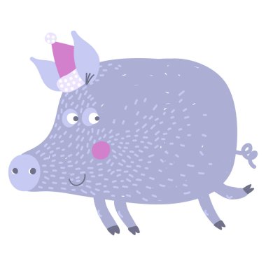 Vektör çizim bir köyde domuz ile çizilmiş. Çiftlik hayvanı