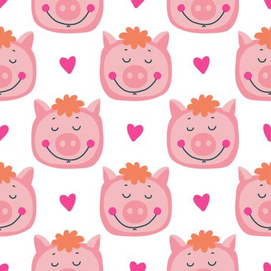 Vektör çizim bir köyde domuz ile çizilmiş. Çiftlik hayvanı