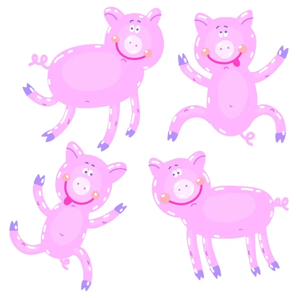Vector handgetekende illustratie met varken in een dorp. Boerderij dieren — Stockvector