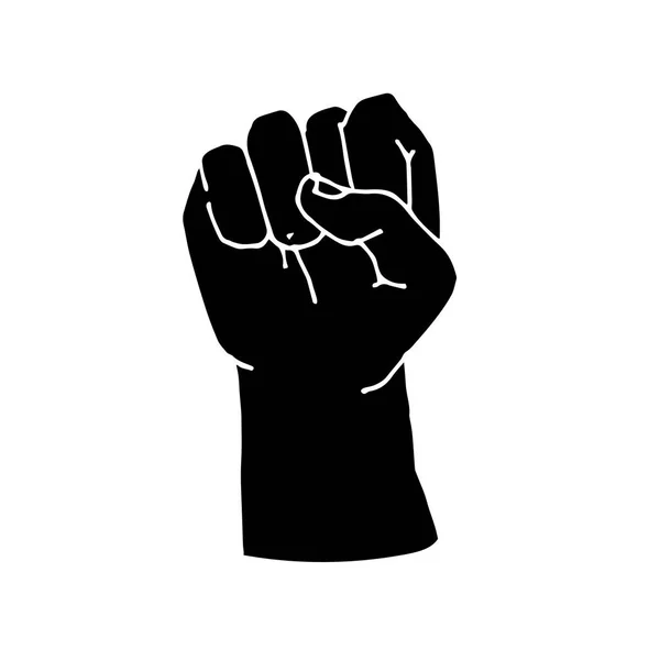 Vector Line Drawing Black Man Raised Fist Simple Illustration Doodle — Stock Vector