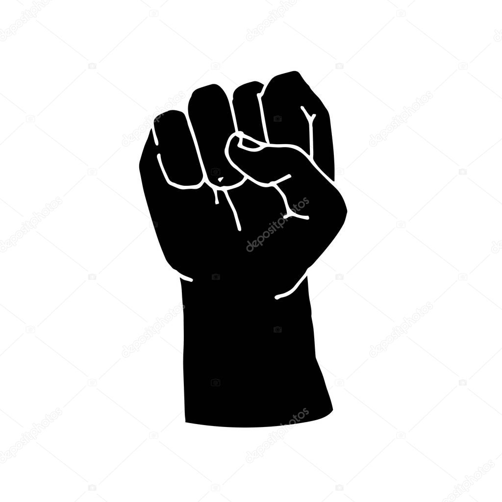 vector line drawing. black man raised fist. simple illustration in doodle style, rally icon, picket, struggle for racial equality. call for the struggle for rights. black lives metter