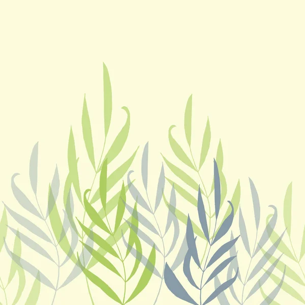 Seamless pattern vintage green and blue leaves on a yellow background. stock illustration horizontal banner. background for text
