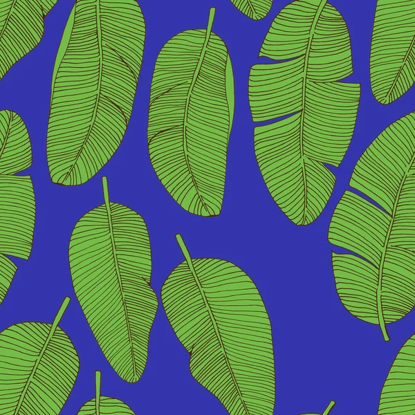 Objemová Ilustrace Tropické Listy Bezešvé Vzorové Zelené Banánové Listy Modrém — Stock fotografie