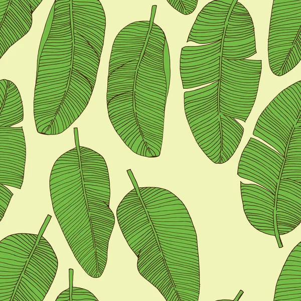 Seamless Pattern Green Banana Leaves Isolated Yellow Background Stock Illustration — Stock Photo, Image