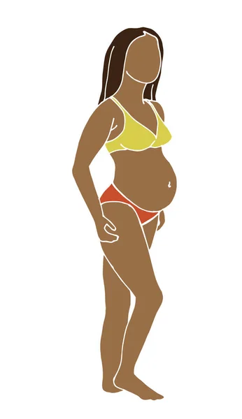 피부가 임산부를 벡터로 그리는 수영복입은 아프리카 미국인 임산부의 실루엣이야 신체적 — 스톡 벡터