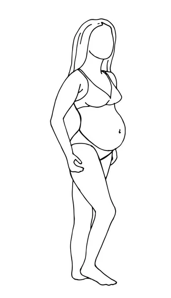 Dessin Main Millet Silhouette Une Femme Enceinte Maillot Bain Bikini — Image vectorielle